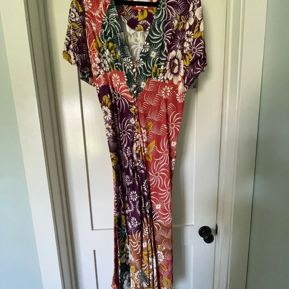 By Anthropologie V-Neck Flutter-Sleeve Buttoned Handkerchief Maxi Dress - Picture 12 of 17